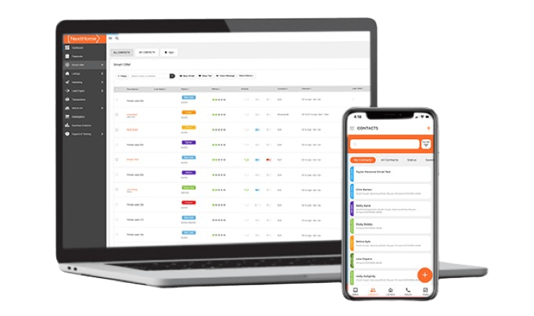 A laptop and a smartphone displaying an analytics screen from the BoldTrail CRM